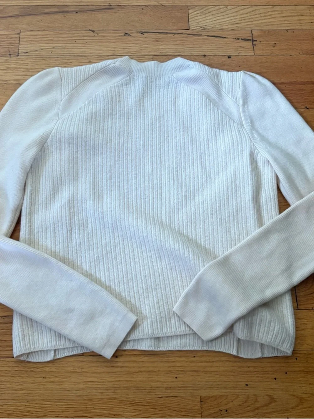 Veronica Beard Ribbed Sweater Cream Button Shoulder Puff Sleeve Size Small